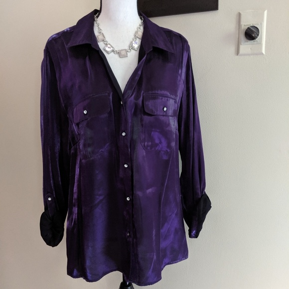Notations Tops - NWT Shiny Silky Purple Top